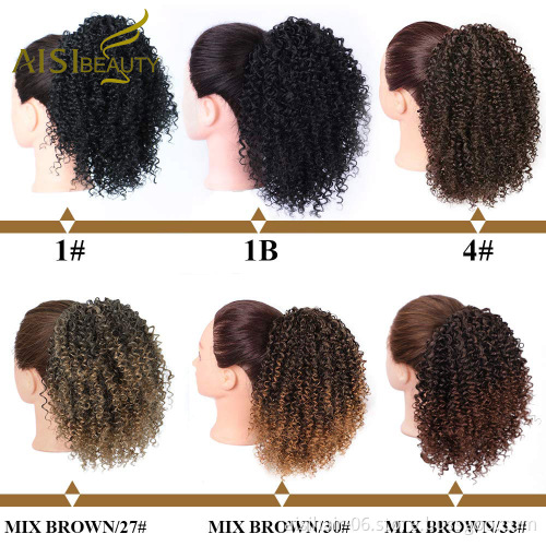Aisi Beauty Hotselling Wholesale Ombre Brown Afro Fluffy Puff Hairpiece Extension Messy Donut Curly Afro Kinky Afro Hair Bun
